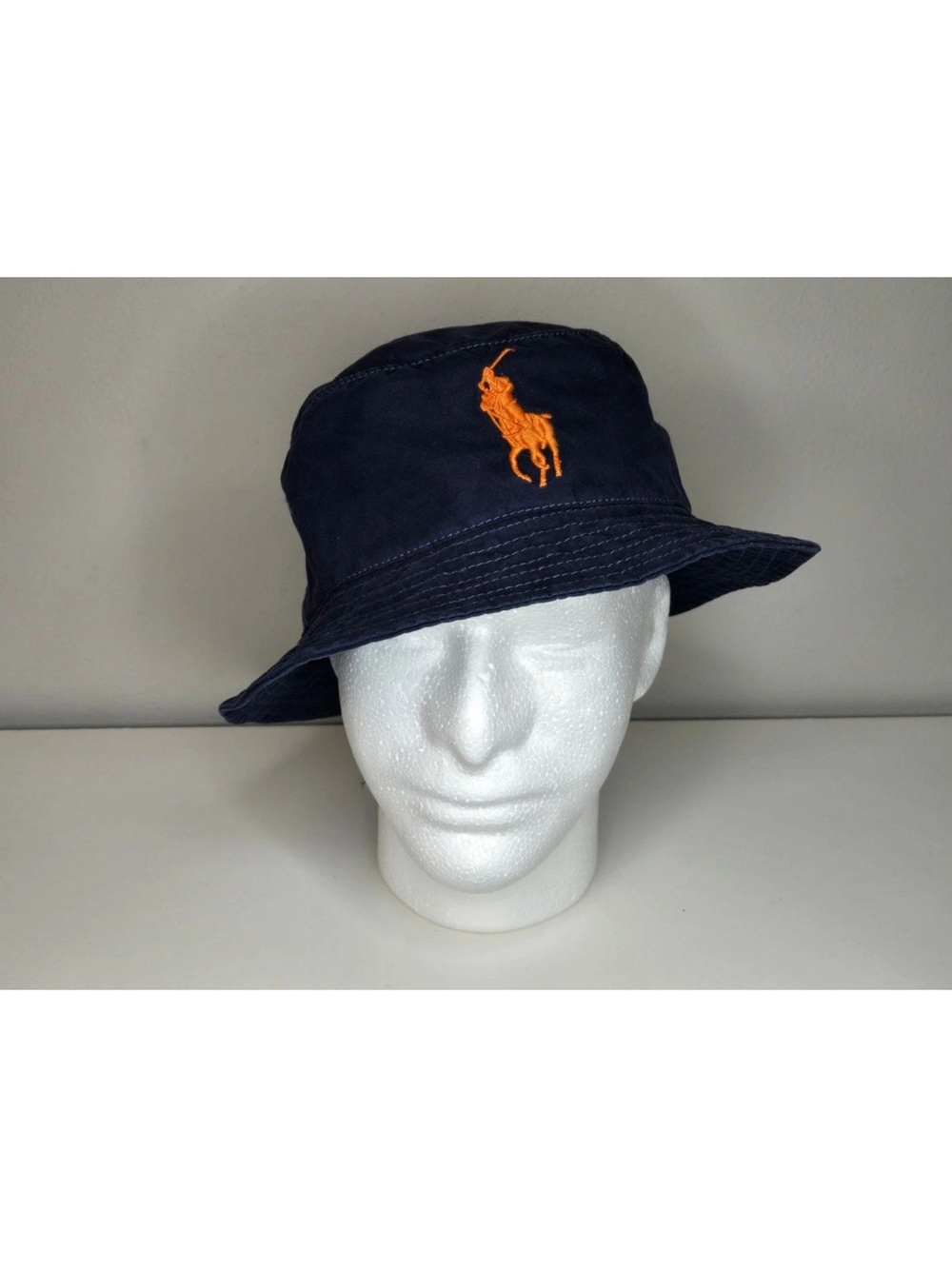 Polo Ralph Lauren Big Pony Cotton Twill Bucket Hat in Navy/Orange